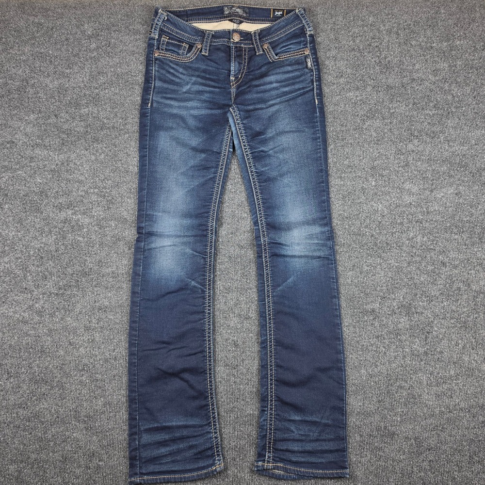 Silver Aiko Mid Slim Boot Joga Jeans Women's 29 L33 Dark Wash Denim Stretch Blue